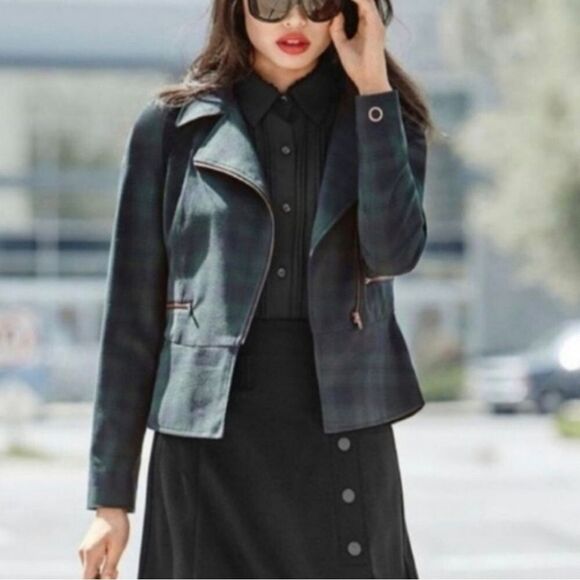 CAbi Tartan Navy Plaid Peplum Jacket - Picture 3 of 7